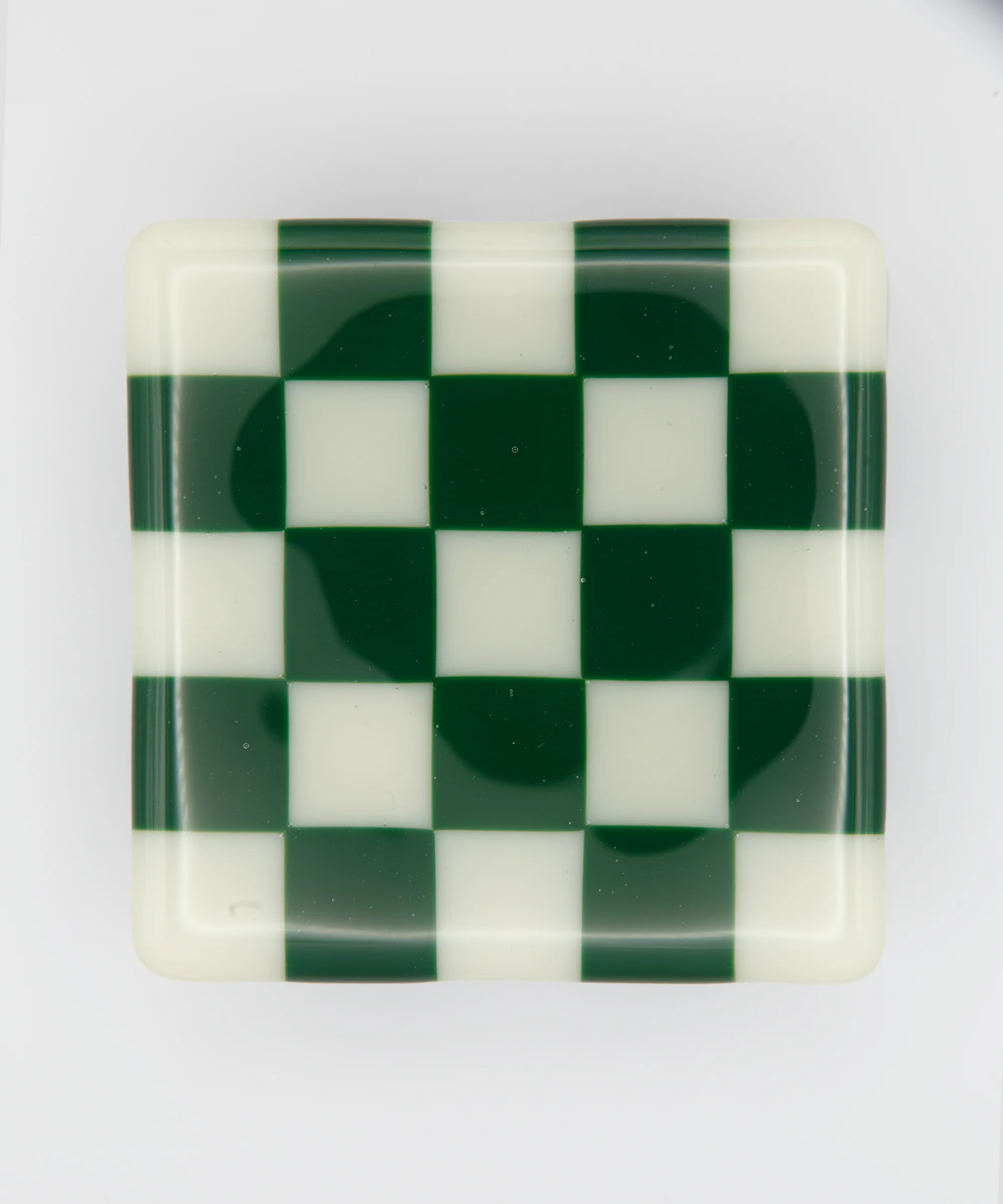 Goodwood Green & Cream Chequerboard Glass Coaster